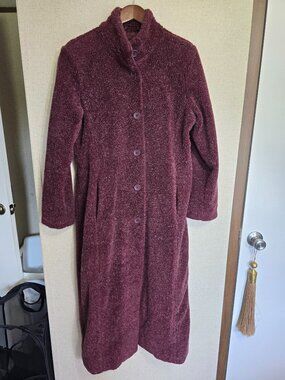 Metrostyle Medium Long Purple Burgundy Fleece Coat Buttons Closure Boho
